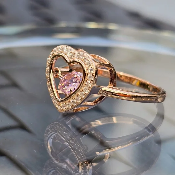 Pink Tanzanite ✦ Heart‑Shaped Moissanite Ring ✦ Sterling Silver 14K Rose Gold 7 - Picture 7 of 12